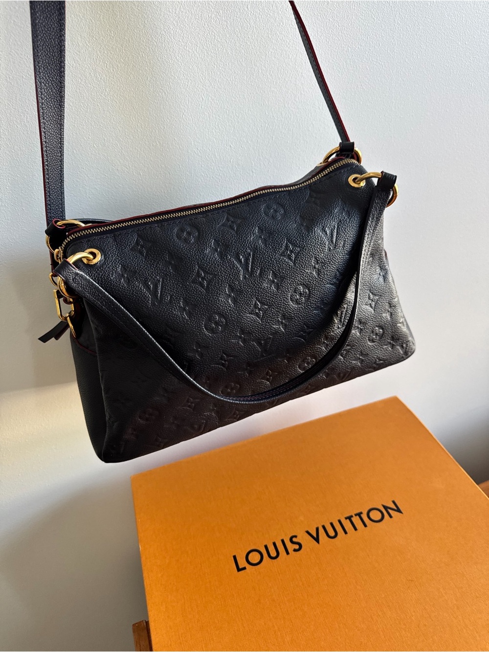 Louis Vuitton Black Monogram-Embossed Shoulder Bag with Gold Hardware